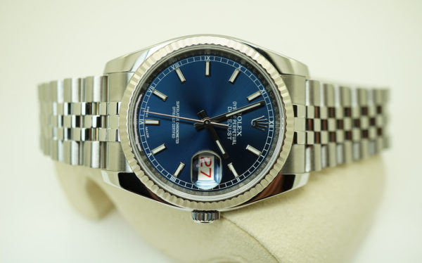 Rolex 116234 DATEJUST BLUE STICK DIAL FLUTED BEZEL JUBILEE BAND FULL SET - Image 10