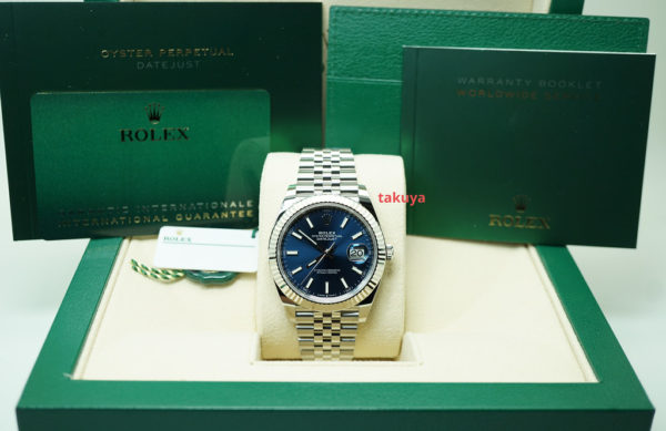 BRAND NEW Rolex 126334 DATEJUST 41 FLUTED BEZEL BLUE STICKS DIAL JUBILEE BAND 2022 FULL SET - Image 2