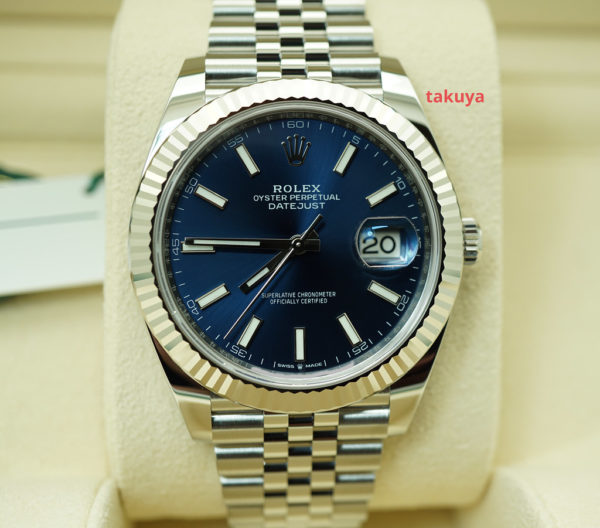 BRAND NEW Rolex 126334 DATEJUST 41 FLUTED BEZEL BLUE STICKS DIAL JUBILEE BAND 2022 FULL SET