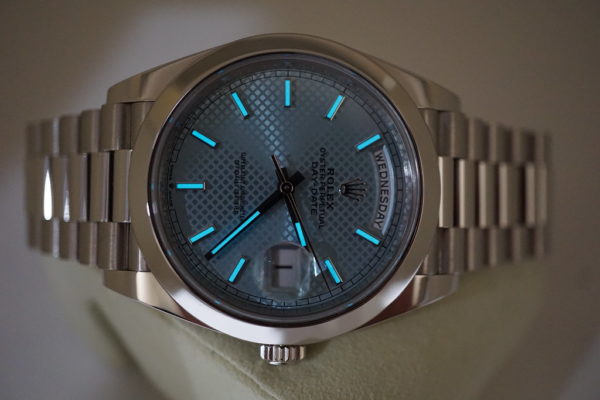 Rolex 228206 DAY DATE PLATINUM ICE BLUE DIAGONAL MOTIF DIAL 40MM 2021 FULL SET - Image 11