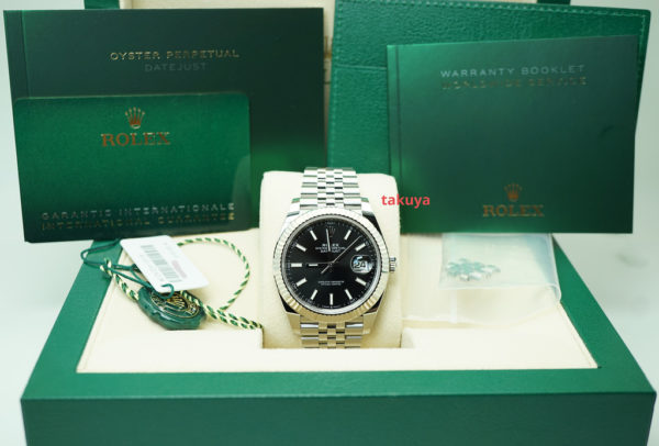Rolex 126334 DATEJUST 41 18K FLUTED BEZEL BLACK STICK DIAL JUBILEE BAND 2021 FULL SET - Image 2