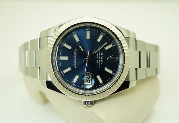 Rolex 116334 DATEJUST 2 18K FLUTED BEZEL BLUE STICK DIAL OYSTER BAND FULL SET - Image 9