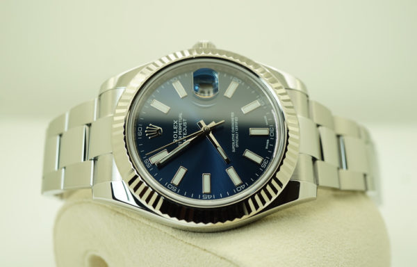Rolex 116334 DATEJUST 2 18K FLUTED BEZEL BLUE STICK DIAL OYSTER BAND FULL SET - Image 10