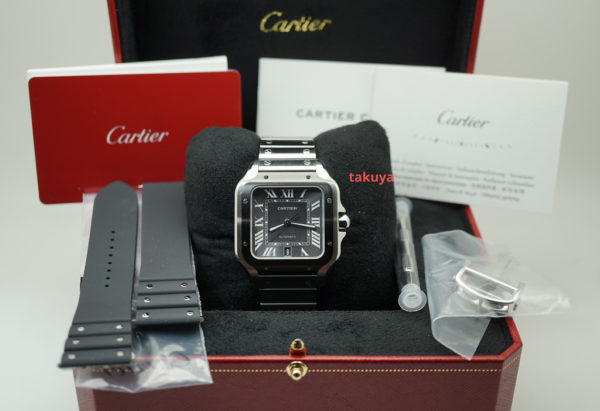 BRAND NEW Cartier SANTOS DE CARTIER LARGE STEEL ADLC BEZEL GREY DIAL 2022 FULL SET - Image 2