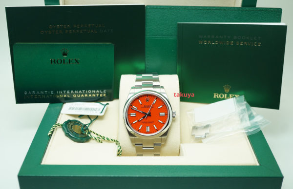 MINT Rolex 124300 OYSTER PERPETUAL 41 CORAL RED DIAL 2021 WARRANTY FULL SET - Image 2