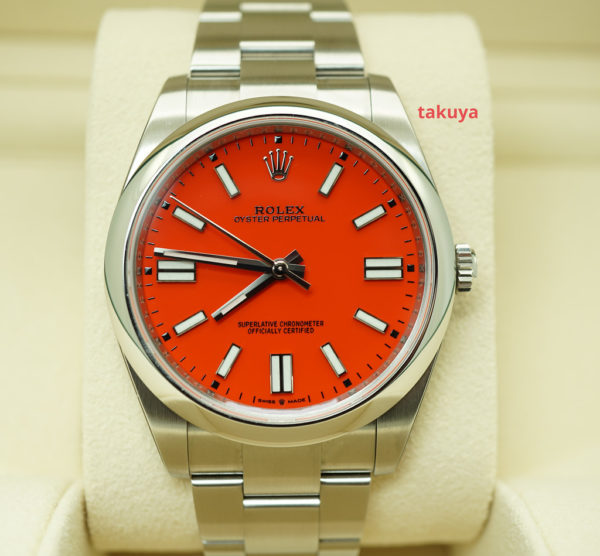 MINT Rolex 124300 OYSTER PERPETUAL 41 CORAL RED DIAL 2021 WARRANTY FULL SET
