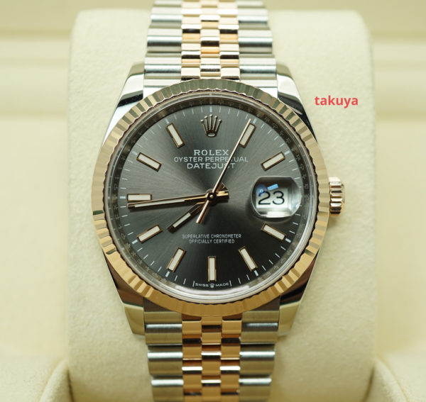 Rolex 126231 DATEJUST 36 18K EVEROSE GOLD SS SLATE STICK DIAL WARRANTY FULL SET