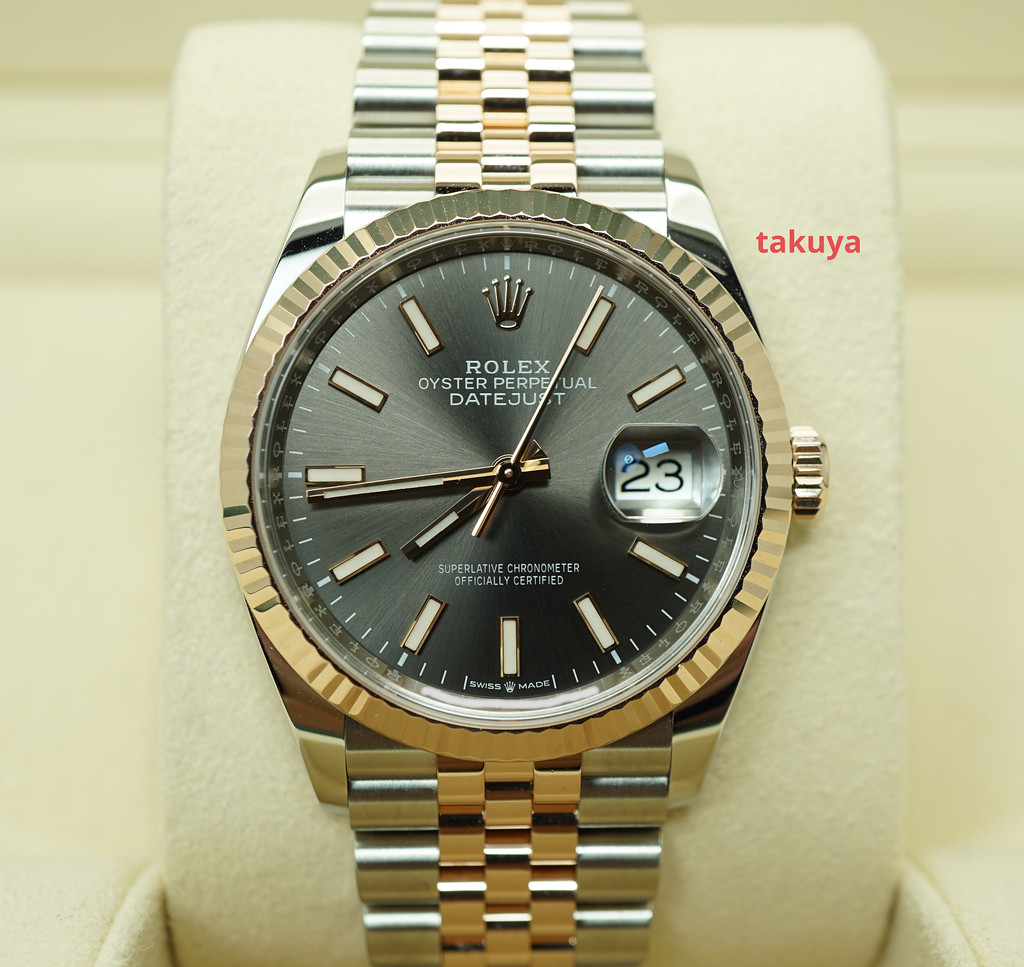 Rolex 126231 DATEJUST 36 18K EVEROSE GOLD SS SLATE STICK DIAL WARRANTY ...