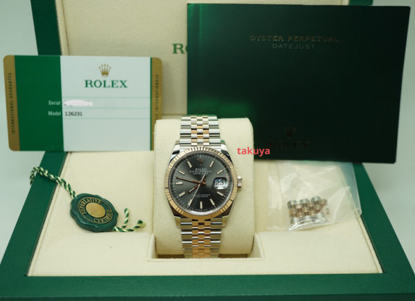 Rolex 126231 DATEJUST 36 18K EVEROSE GOLD SS SLATE STICK DIAL WARRANTY FULL SET - Image 2