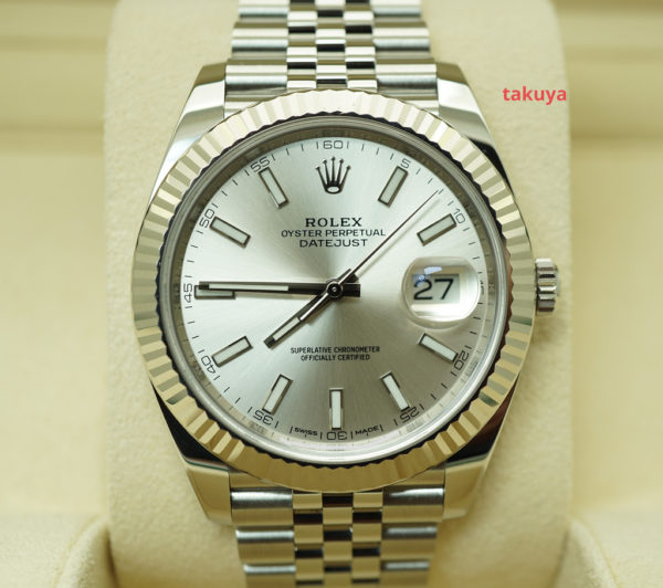Rolex 126334 DATEJUST 41 FLUTED BEZEL SILVER STICK DIAL JUBILEE BAND FULL SET