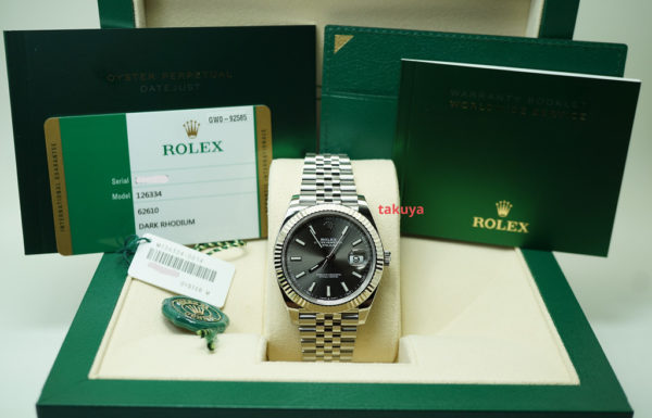 Rolex 126334 DATEJUST 41 FLUTED BEZEL DARK RHODIUM DIAL JUBILEE BAND FULL SET - Image 2