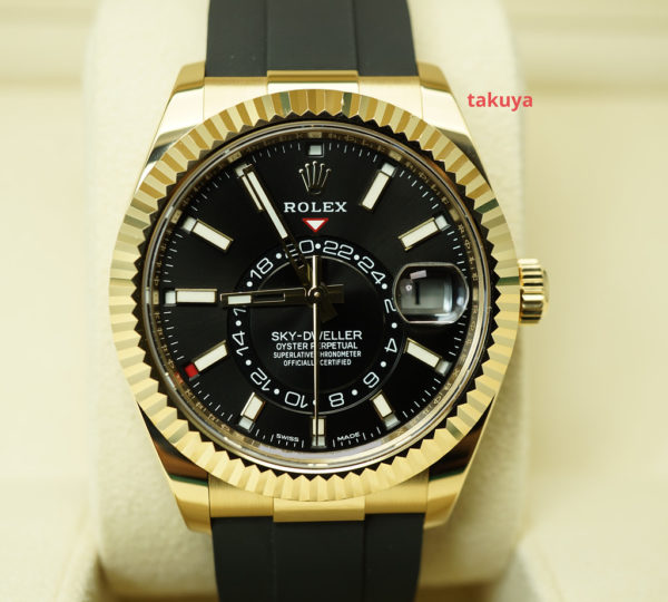 Rolex 326238 SKY-DWELLER YELLOW GOLD BLACK DIAL OYSTERFLEX 2021 FULL SET
