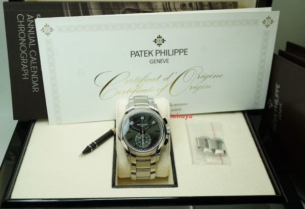 Patek PHILIPPE 5905 ANNUAL CALENDAR CHRONOGRAPH OLIVE GREEN DIAL NEW MODEL 2022 FULL SET - Image 2