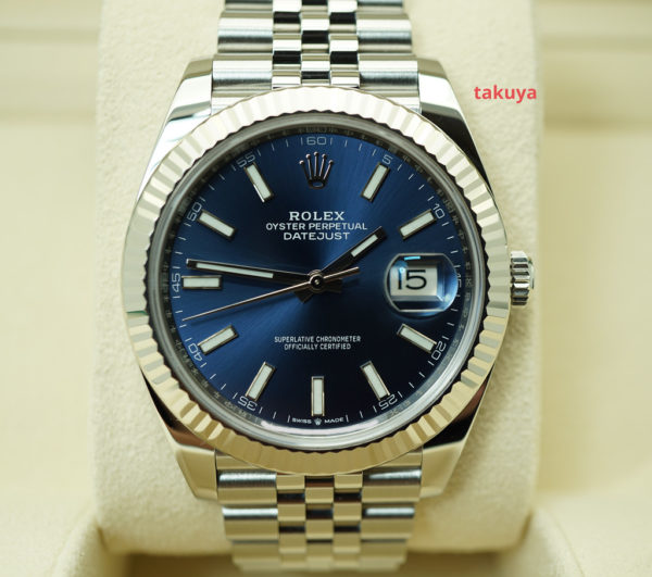 Rolex 126334 DATEJUST 41 FLUTED BEZEL BLUE STICK DIAL JUBILEE BAND 2021 FULL SET