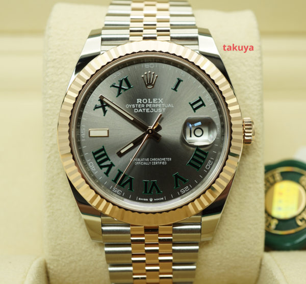 LIKE NEW Rolex 126331 DATEJUST 41 ROSE GOLD STEEL WIMBLEDON DIAL JUBILEE BAND 2022 FULL SET