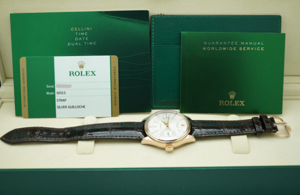 Rolex 50515 CELLINI DATE 18K EVEROSE GOLD SILVER GUILLOCHE DIAL BOXES PAPERS - Image 2