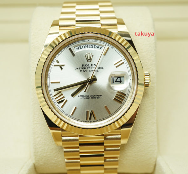 Rolex 228238 DAY DATE 40 YELLOW GOLD SILVER ROMAN DIAL 2022 WARRANTY FULL SET
