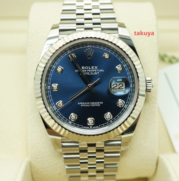 BRAND NEW Rolex 126334 DATEJUST 41 FLUTED BEZEL BLUE DIAMOND DIAL JUBILEE FULL SET