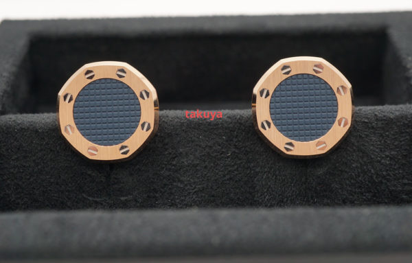 BRAND NEW Audemars PIGUET ROYAL OAK CUFFLINKS 18K PINK GOLD BLUE TAPISSERIE PATTERN