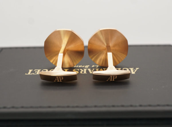 BRAND NEW Audemars PIGUET ROYAL OAK CUFFLINKS 18K PINK GOLD BLUE TAPISSERIE PATTERN - Image 4