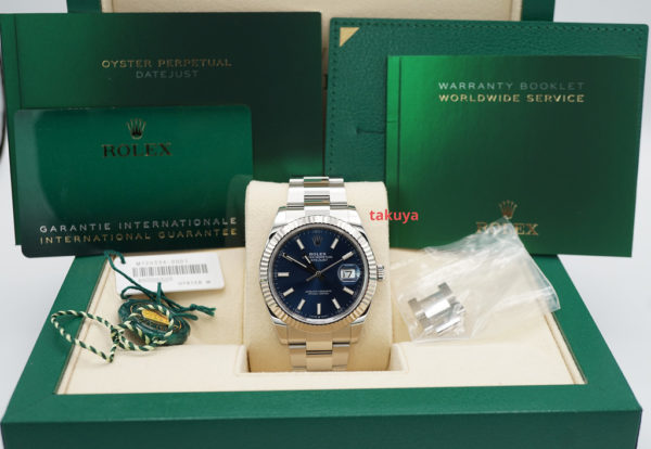 Rolex 126334 DATEJUST 41 FLUTED BEZEL BLUE STICK DIAL OYSTER 2020 FULL SET - Image 2