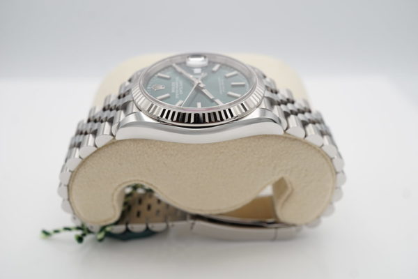 BRAND NEW Rolex 126234 DATEJUST 36 FLUTED BEZEL MINT GREEN DIAL JUBILEE BAND 2022 - Image 4