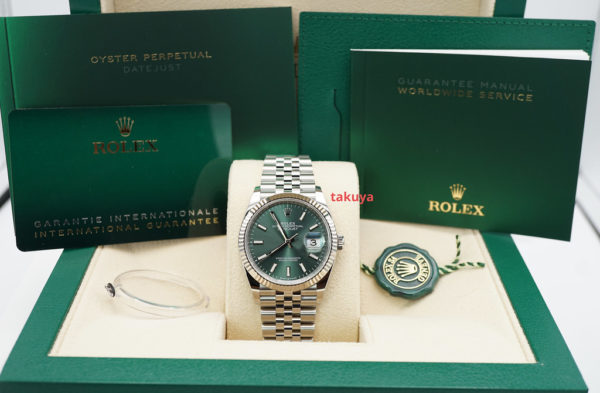 BRAND NEW Rolex 126234 DATEJUST 36 FLUTED BEZEL MINT GREEN DIAL JUBILEE BAND 2022 - Image 2