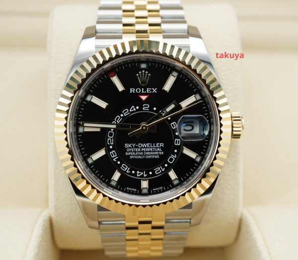 MINT Rolex 326933 SKY-DWELLER 18K YG STEEL BLACK DIAL JUBILEE 2022 COMPLETE SET