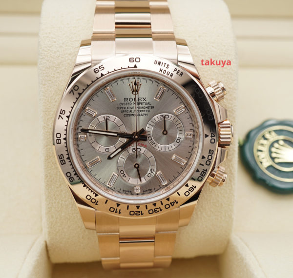 BRAND NEW Rolex 116505 DAYTONA ROSE GOLD SUNDUST BAGUETTE DIAMONDS DIAL 2022 FULL SET