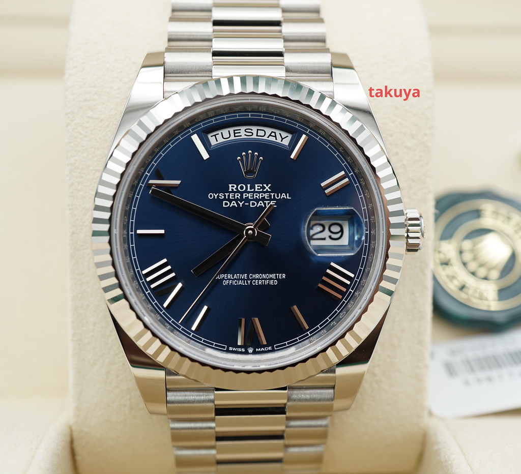 BRAND NEW Rolex 228239 DAY DATE 40 WHITE GOLD BLUE ROMAN DIAL 2022 FULL ...