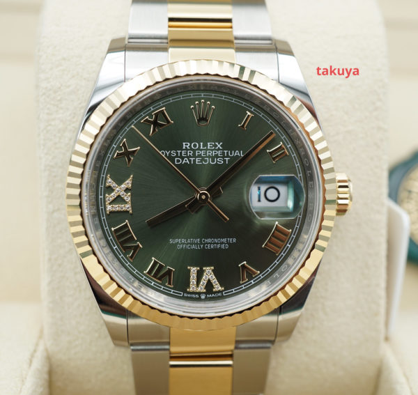 BRAND NEW Rolex 126233 DATEJUST 36 YELLOW GOLD STEEL OLIVE GREEN DIAMOND DIAL 2022 FULL SET