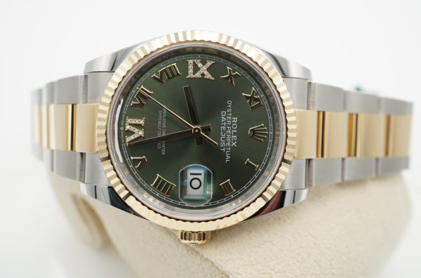 BRAND NEW Rolex 126233 DATEJUST 36 YELLOW GOLD STEEL OLIVE GREEN DIAMOND DIAL 2022 FULL SET - Image 9