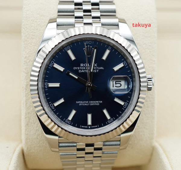 Rolex 126334 DATEJUST 41 FLUTED BEZEL BLUE STICK DIAL JUBILEE BAND 2022 FULL SET