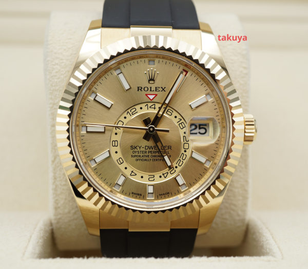 Rolex 326238 SKY-DWELLER YELLOW GOLD CHAMPAGNE DIAL OYSTERFLEX 2022 FULL SET