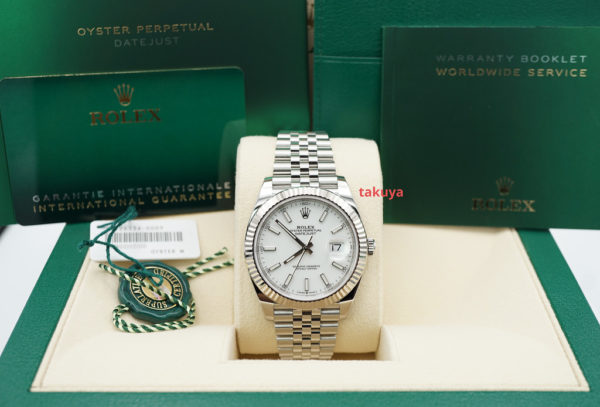 Rolex 126334 DATEJUST 41 FLUTED BEZEL WHITE STICKS DIAL JUBILEE BAND FULL SET - Image 2