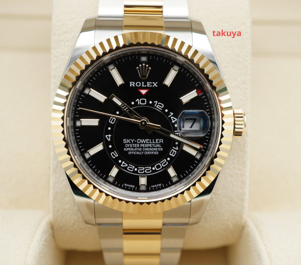 Rolex 326933 SKY-DWELLER 18K YG STEEL BLACK DIAL OYSTER BAND 2022 FULL SET