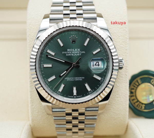 BRAND NEW Rolex 126334 DATEJUST 41 FLUTED BEZEL MINT GREEN DIAL 2022 COMPLETE SET