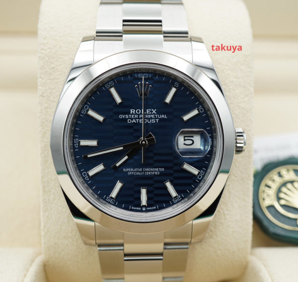 BRAND NEW Rolex 126300 DATEJUST 41 BLUE MOTIF DIAL OYSTER BAND 2022 COMPLETE SET