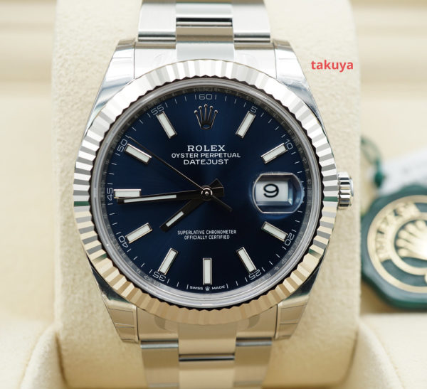 BRAND NEW Rolex 126334 DATEJUST 41 FLUTED BEZEL BLUE STICK DIAL OYSTER 2022 FULL SET