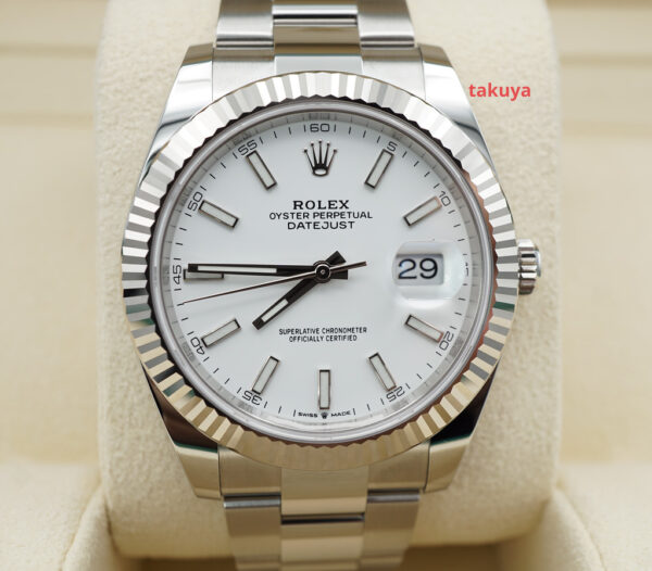 Rolex 126334 DATEJUST 41 FLUTED BEZEL WHITE STICK DIAL OYSTER BAND 2023 FULL SET