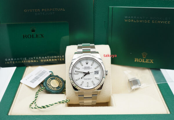 Rolex 126334 DATEJUST 41 FLUTED BEZEL WHITE STICK DIAL OYSTER BAND 2023 FULL SET - Image 2