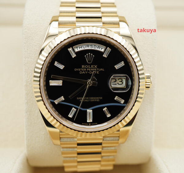 Rolex 228238 DAY DATE 40 YELLOW GOLD ONYX BAGUETTE DIAMOND DIAL 2022 FULL SET