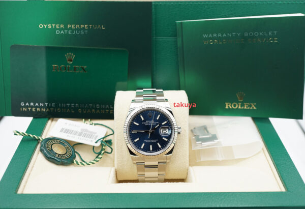 Rolex 126234 DATEJUST 36 FLUTED BEZEL BLUE DIAL 2023 WARRANTY FULL SET - Image 2