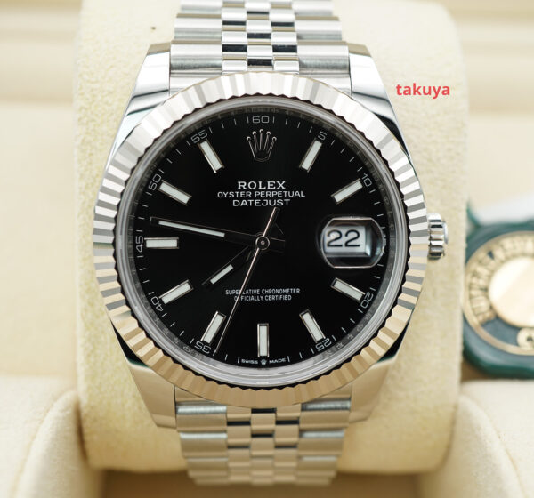 BRAND NEW Rolex 126334 DATEJUST 41 FLUTED BEZEL BLACK STICK DIAL JUBILEE BAND FULL SET