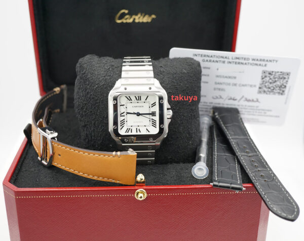 Cartier SANTOS DE CARTIER MEDIUM MODEL AUTOMATIC STEEL 2022 EXTRA STRAP FULL SET - Image 2