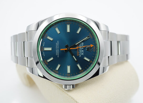 Rolex 116400GV MILGAUSS GREEN CRYSTAL Z BLUE DIAL WARRANTY COMPLETE SET - Image 9