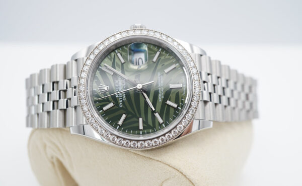 Rolex 126284RBR DATEJUST 36 PALM DIAL DIAMOND BEZEL JUBILEE BAND 2022 FULL SET - Image 10