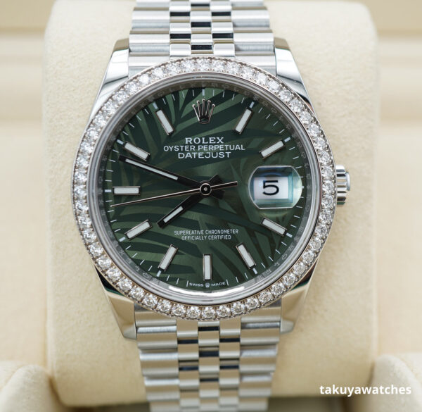 Rolex 126284RBR DATEJUST 36 PALM DIAL DIAMOND BEZEL JUBILEE BAND 2022 FULL SET
