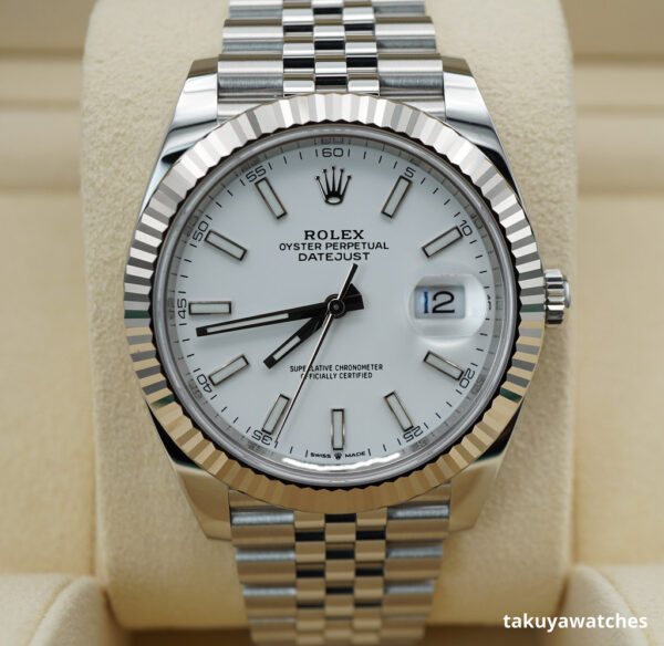 Rolex 126334 DATEJUST 41 FLUTED BEZEL WHITE STICK DIAL JUBILEE 2021 FULL SET