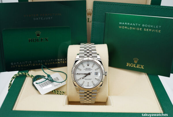 Rolex 126334 DATEJUST 41 FLUTED BEZEL WHITE STICK DIAL JUBILEE 2021 FULL SET - Image 2